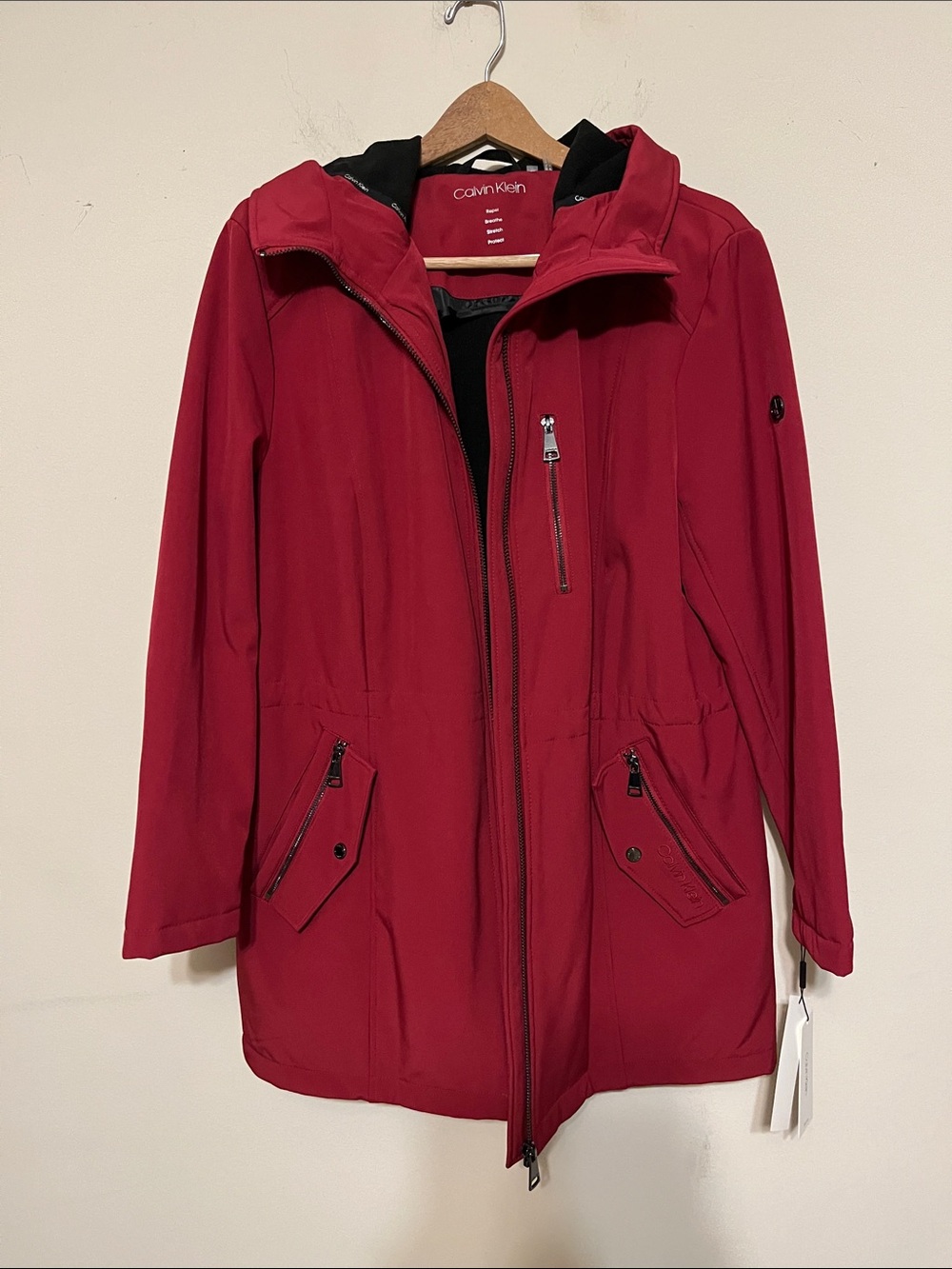 Calvin Klein Women's Hooded Trench Jacket in Deep Red